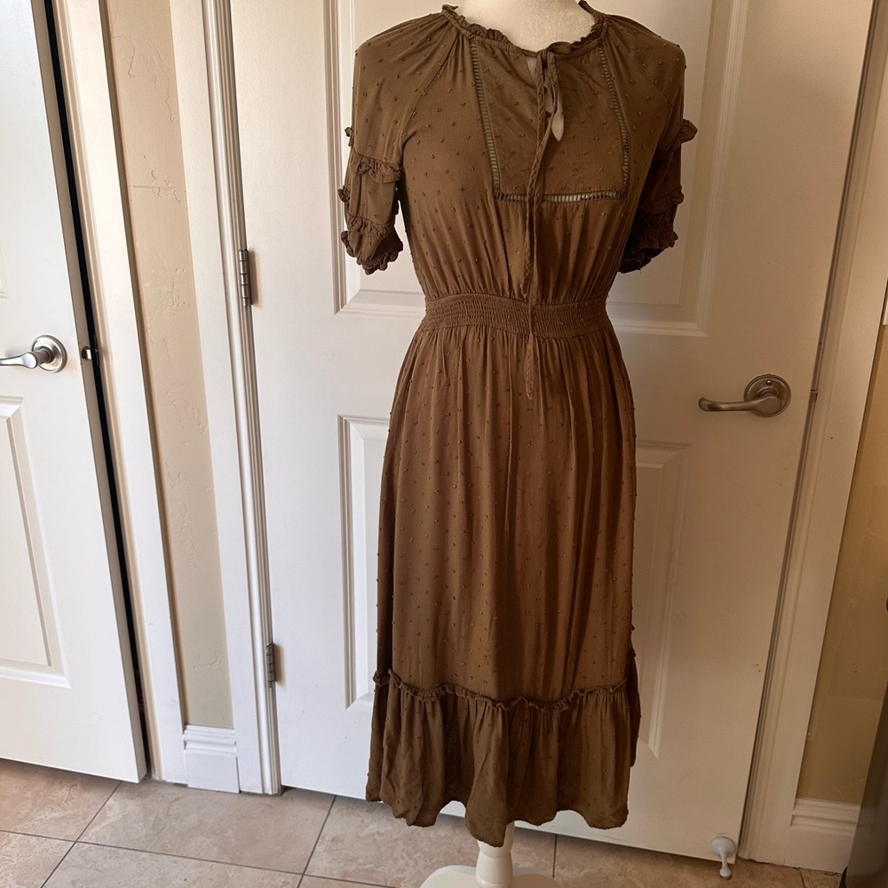 Blu pepper boho style dark olive green knee high dress